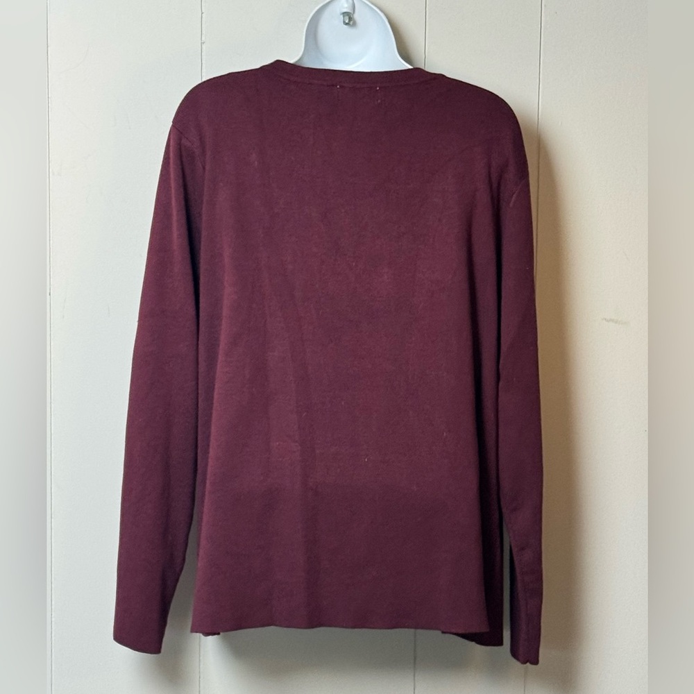 Calvin Klein Women Deep Burgundy Long Sleeve V Neck Top with Sequin Detail Sz XL - Picture 2 of 9